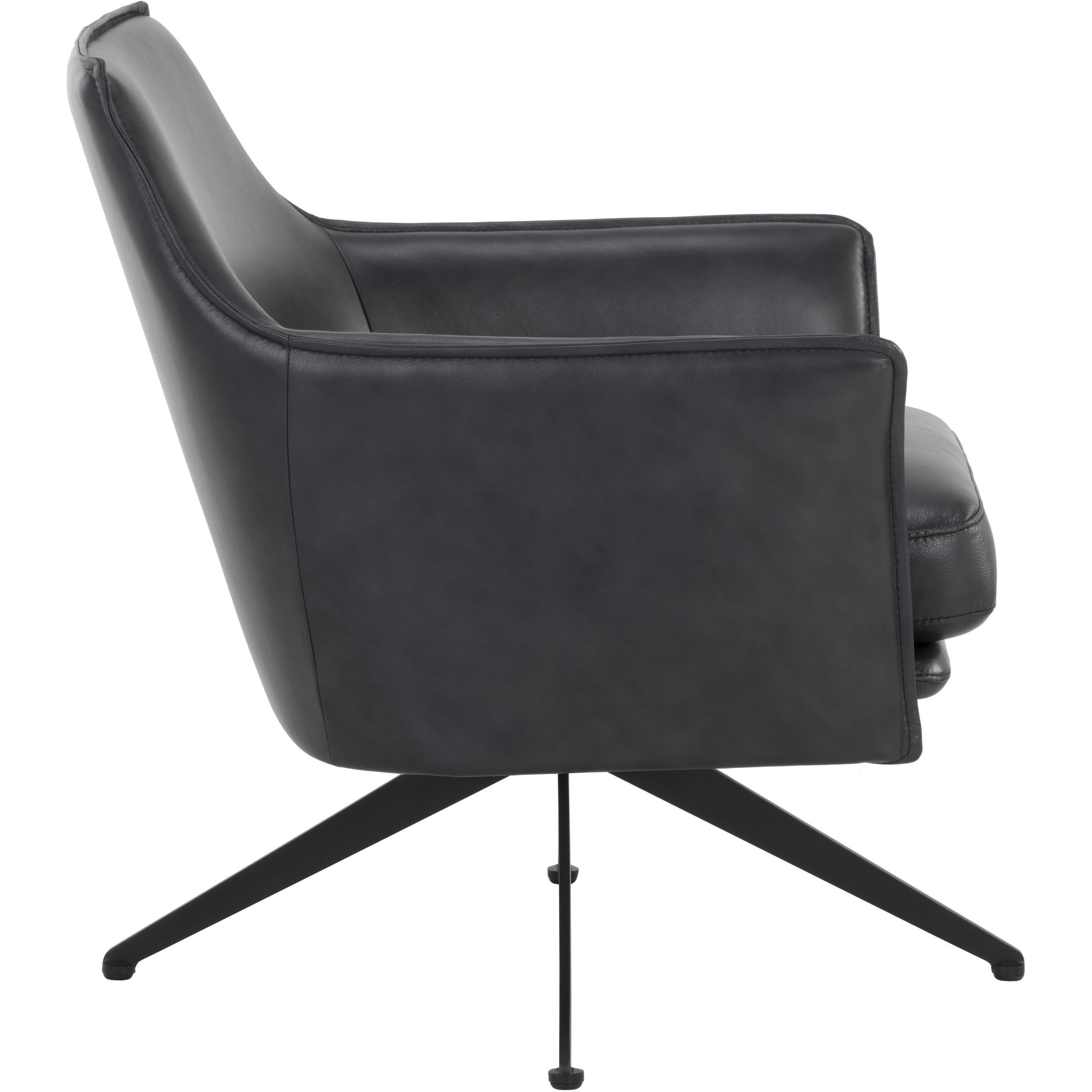 Crosby Alpine Black Leather Swivel Lounge Chair, Swivel